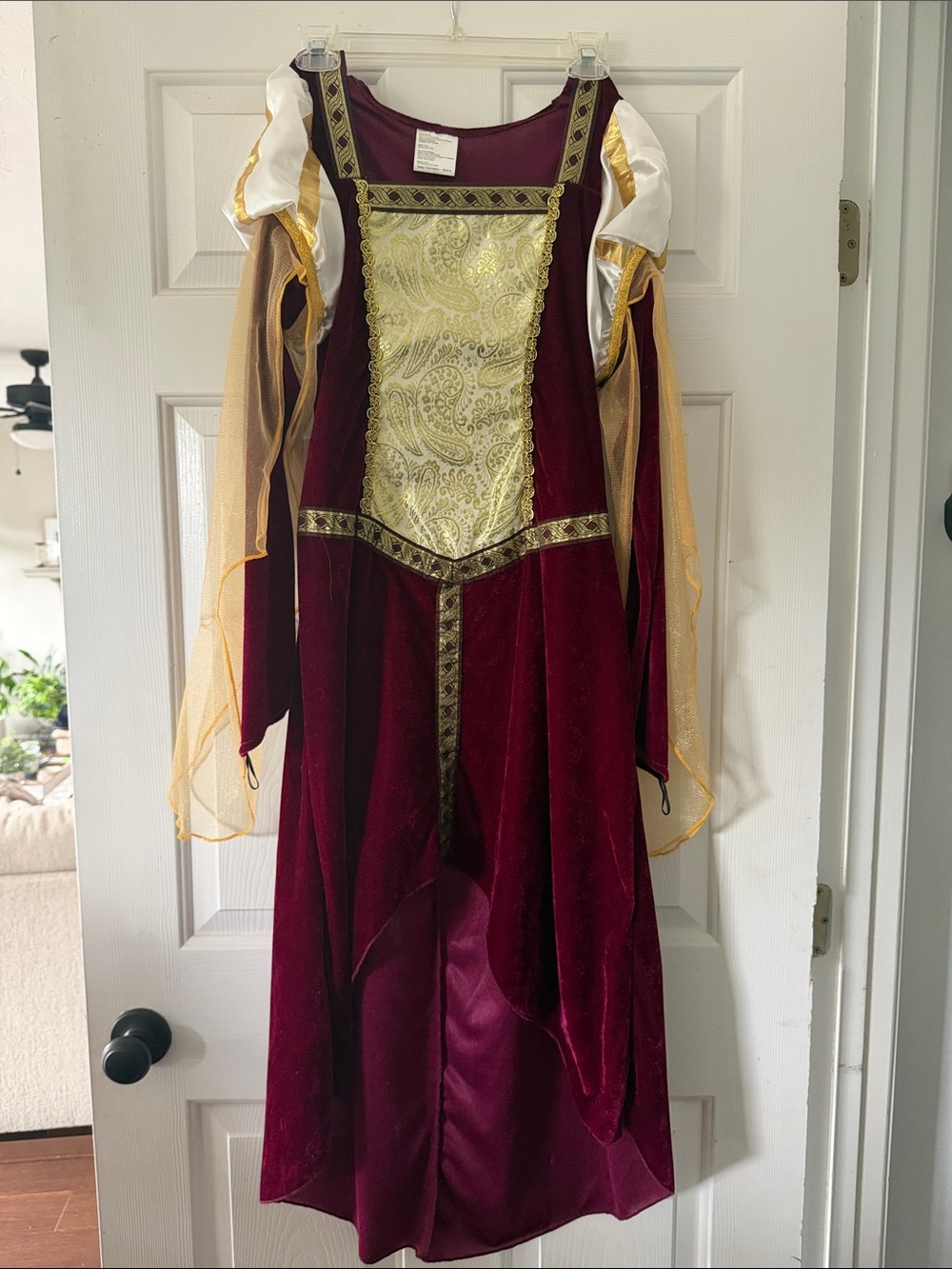 Medieval-Inspired Burgundy and Gold Women's Dress